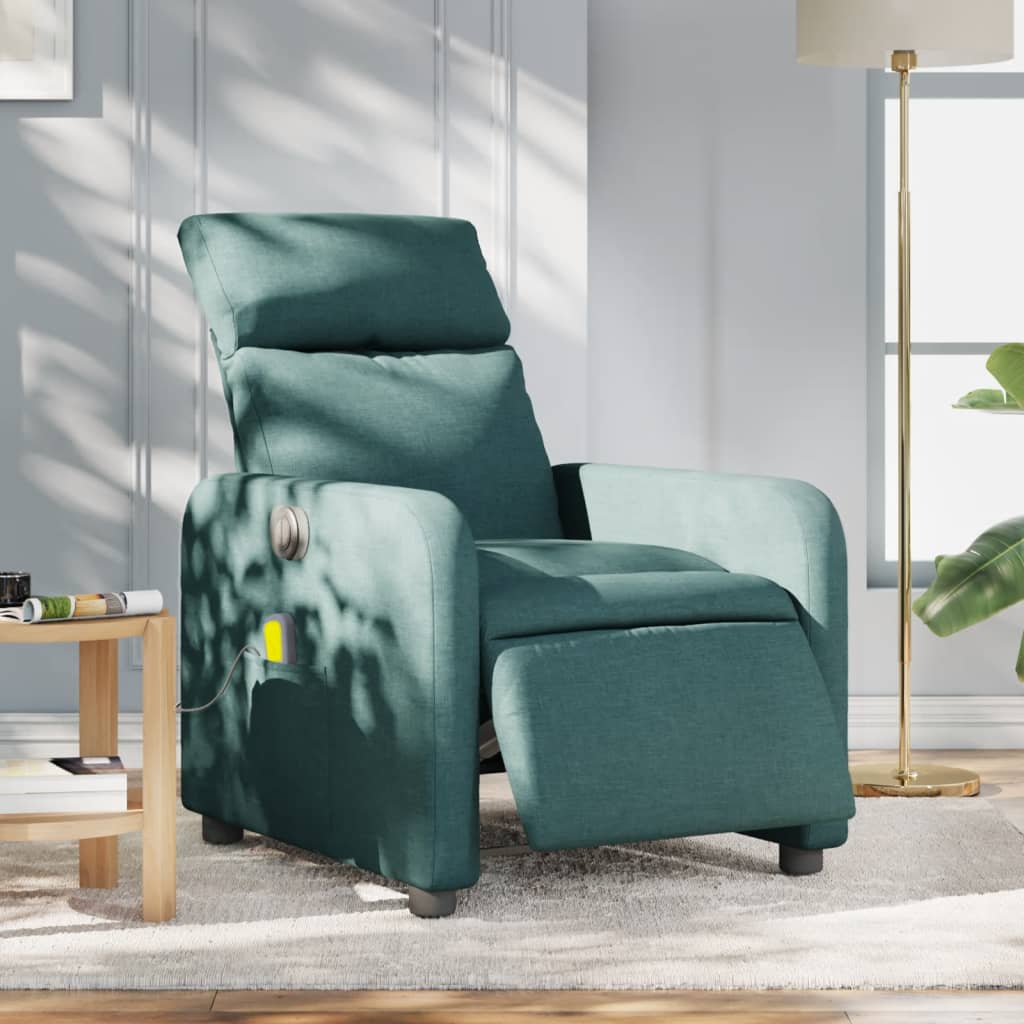 vidaXL Fotoliu electric de masaj rabatabil, verde închis, textil vidaXL Fotoliu electric de masaj rabatabil, verde închis, textil