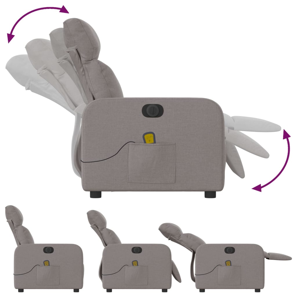 vidaXL Fotoliu electric de masaj rabatabil, gri taupe, textil