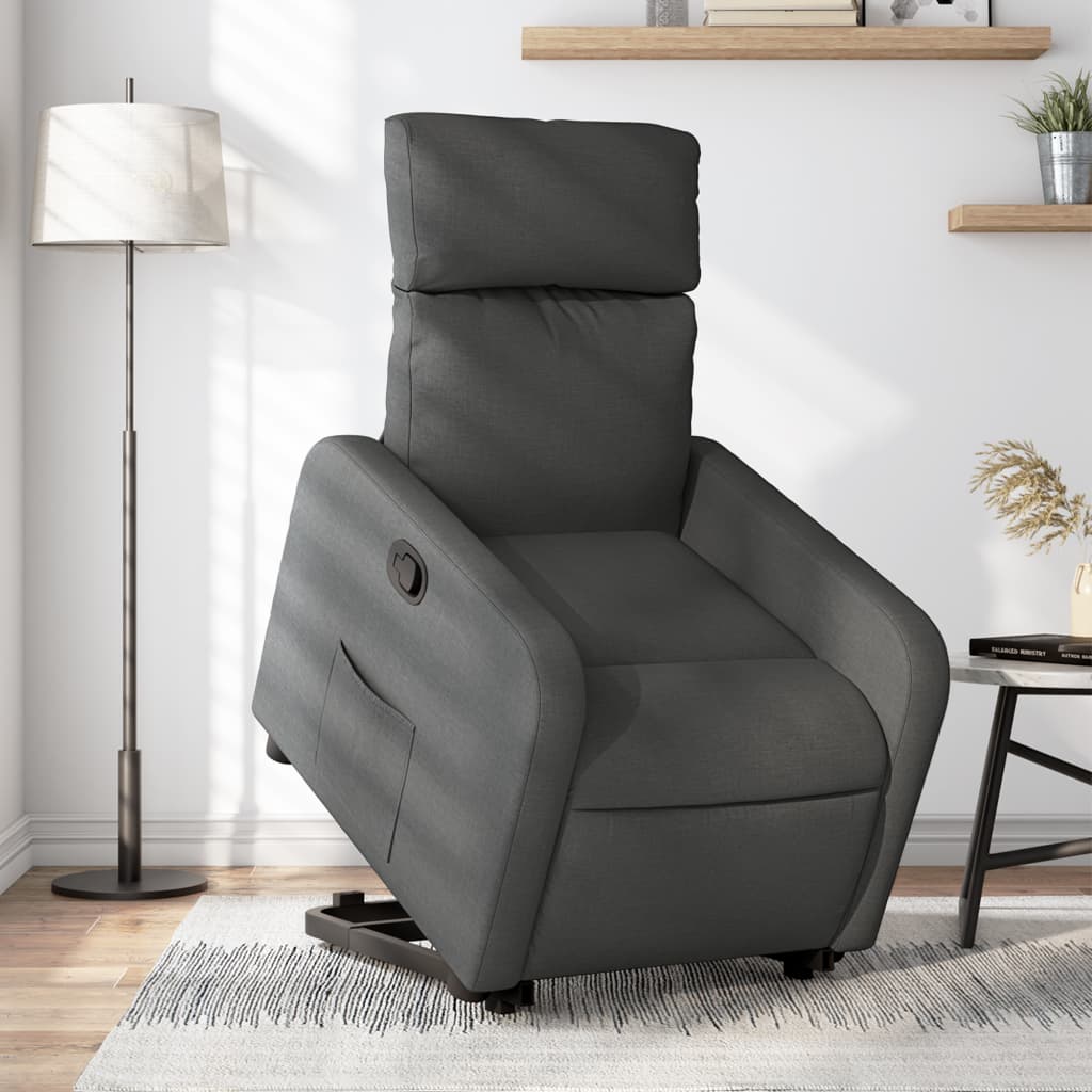 vidaXL Fotoliu rabatabil cu ridicare pe verticală, gri închis, textil vidaXL Fotoliu rabatabil cu ridicare pe verticală, gri închis, textil