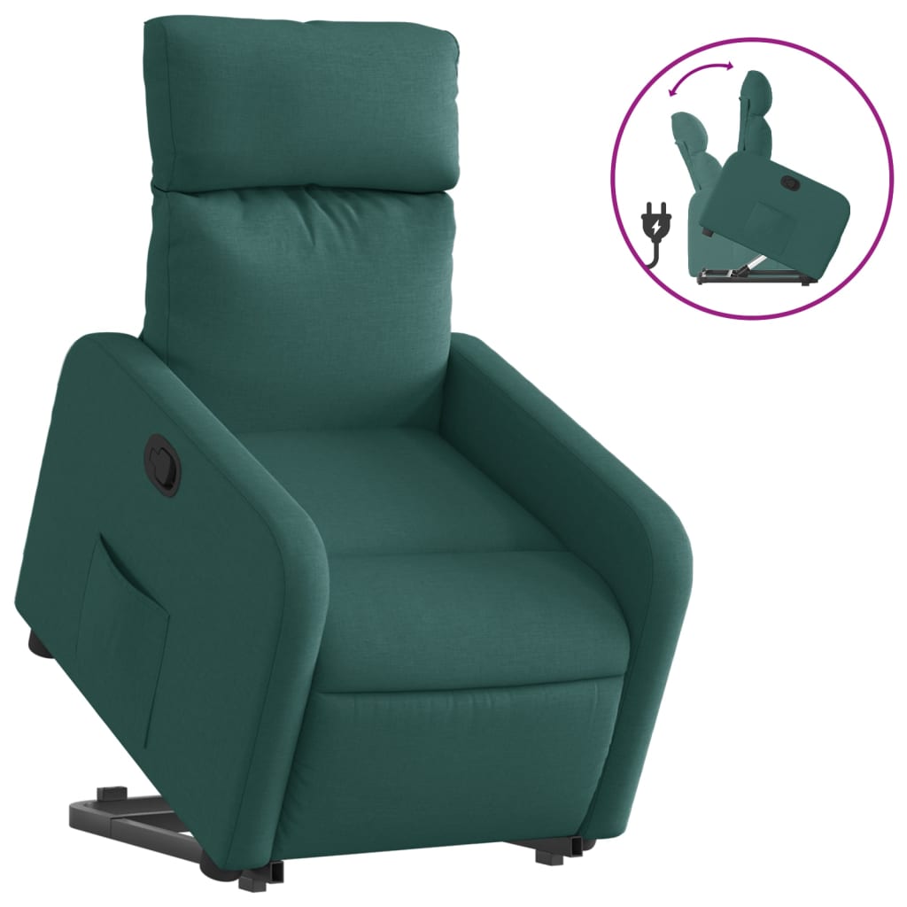 vidaXL Fotoliu rabatabil ridicare pe verticală, verde închis, textil vidaXL Fotoliu rabatabil ridicare pe verticală, verde închis, textil