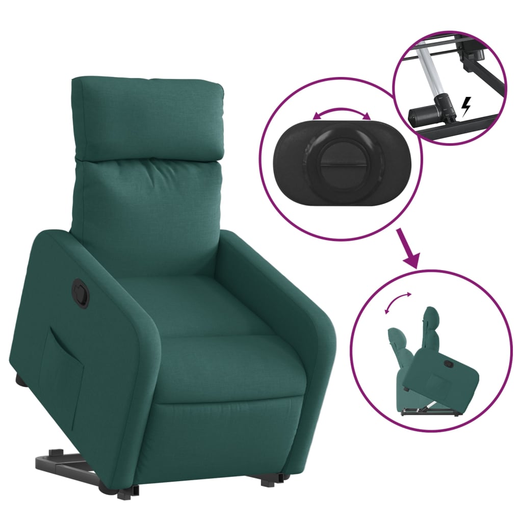 vidaXL Fotoliu rabatabil ridicare pe verticală, verde închis, textil vidaXL Fotoliu rabatabil ridicare pe verticală, verde închis, textil