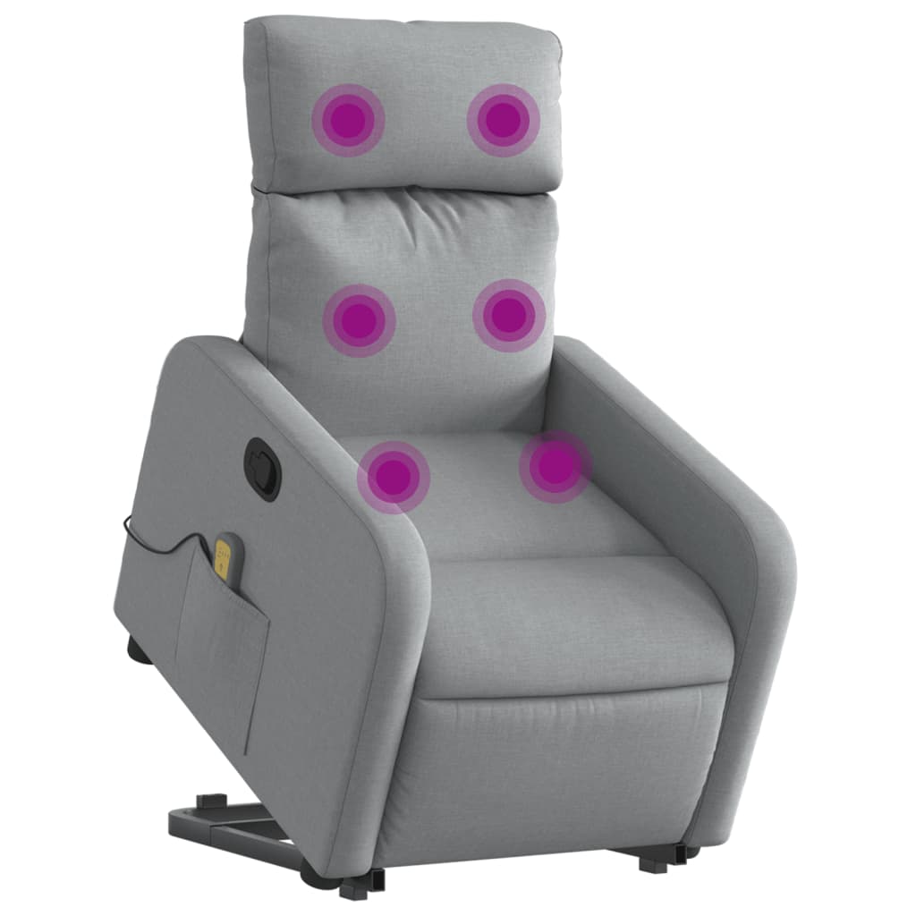 vidaXL Fotoliu de masaj rabatabil cu ridicare, gri deschis, textil