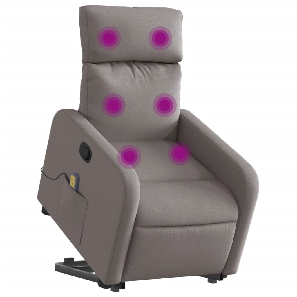 vidaXL Fotoliu rabatabil de masaj cu ridicare, gri taupe, textil