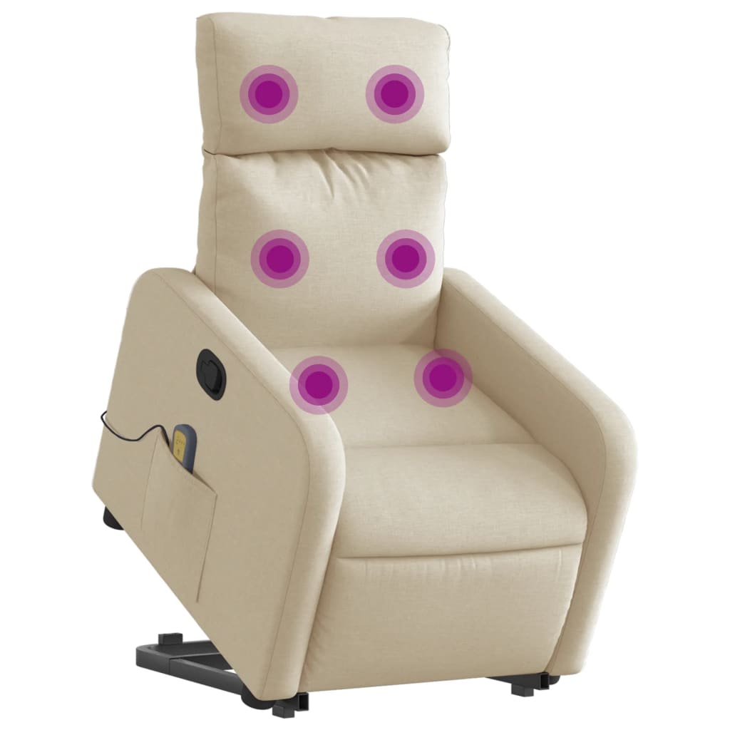vidaXL Fotoliu masaj rabatabil cu ridicare, crem, material textil