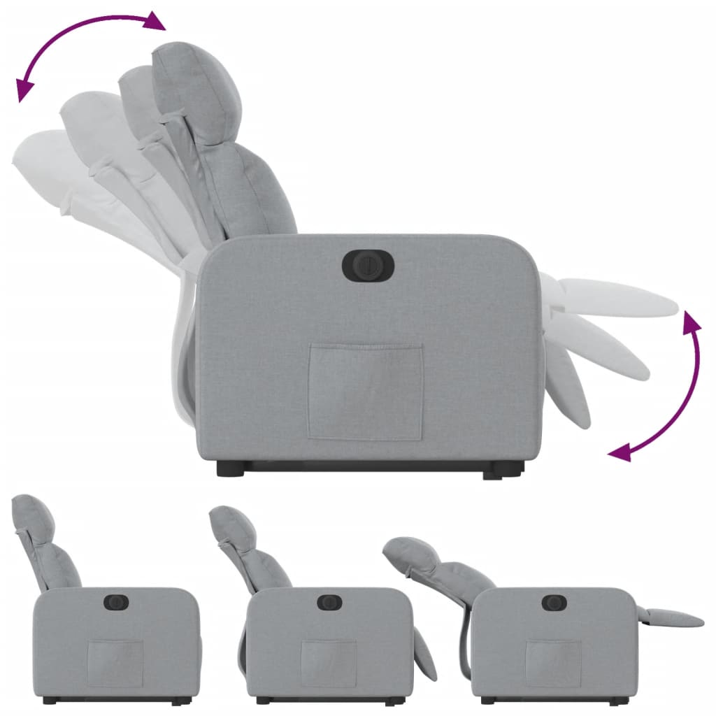 vidaXL Fotoliu electric rabatabil cu ridicare, gri deschis, textil