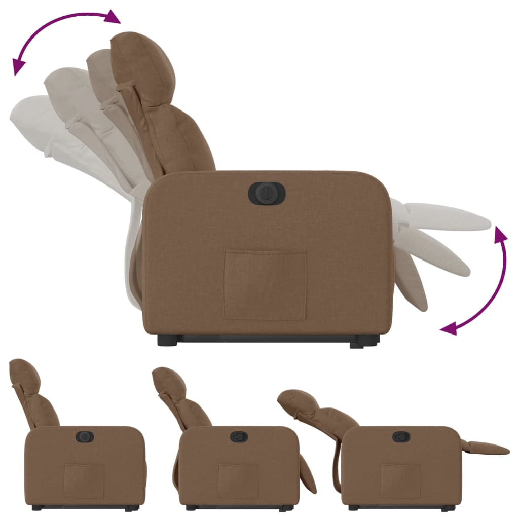 vidaXL Fotoliu electric rabatabil cu ridicare, maro, textil