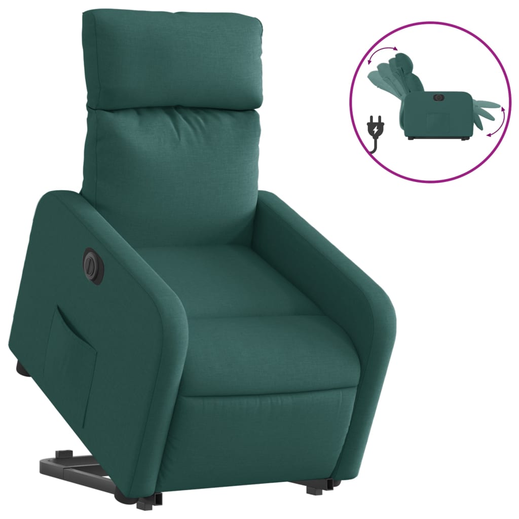 vidaXL Fotoliu electric rabatabil cu ridicare, verde închis, textil