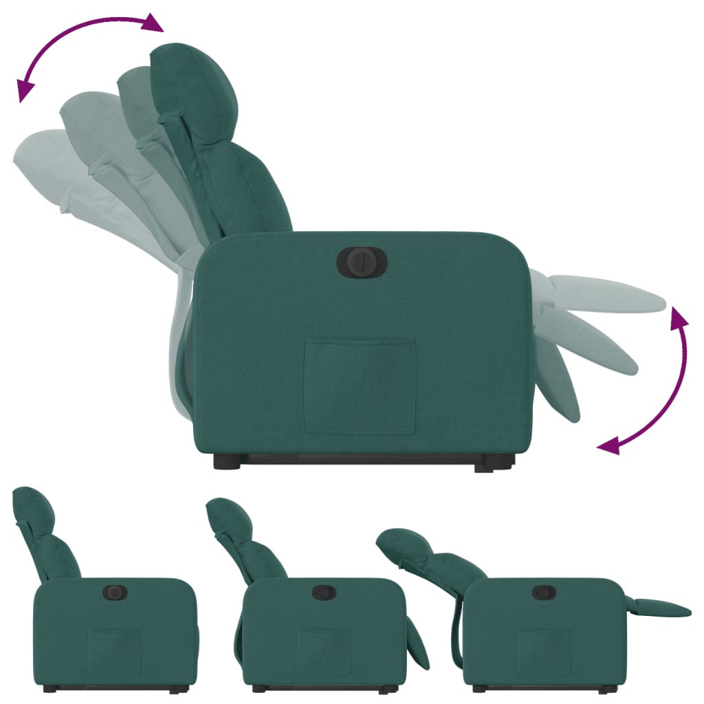 vidaXL Fotoliu electric rabatabil cu ridicare, verde închis, textil
