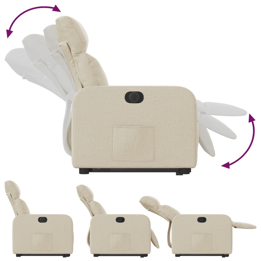 vidaXL Fotoliu electric rabatabil cu ridicare, crem, textil