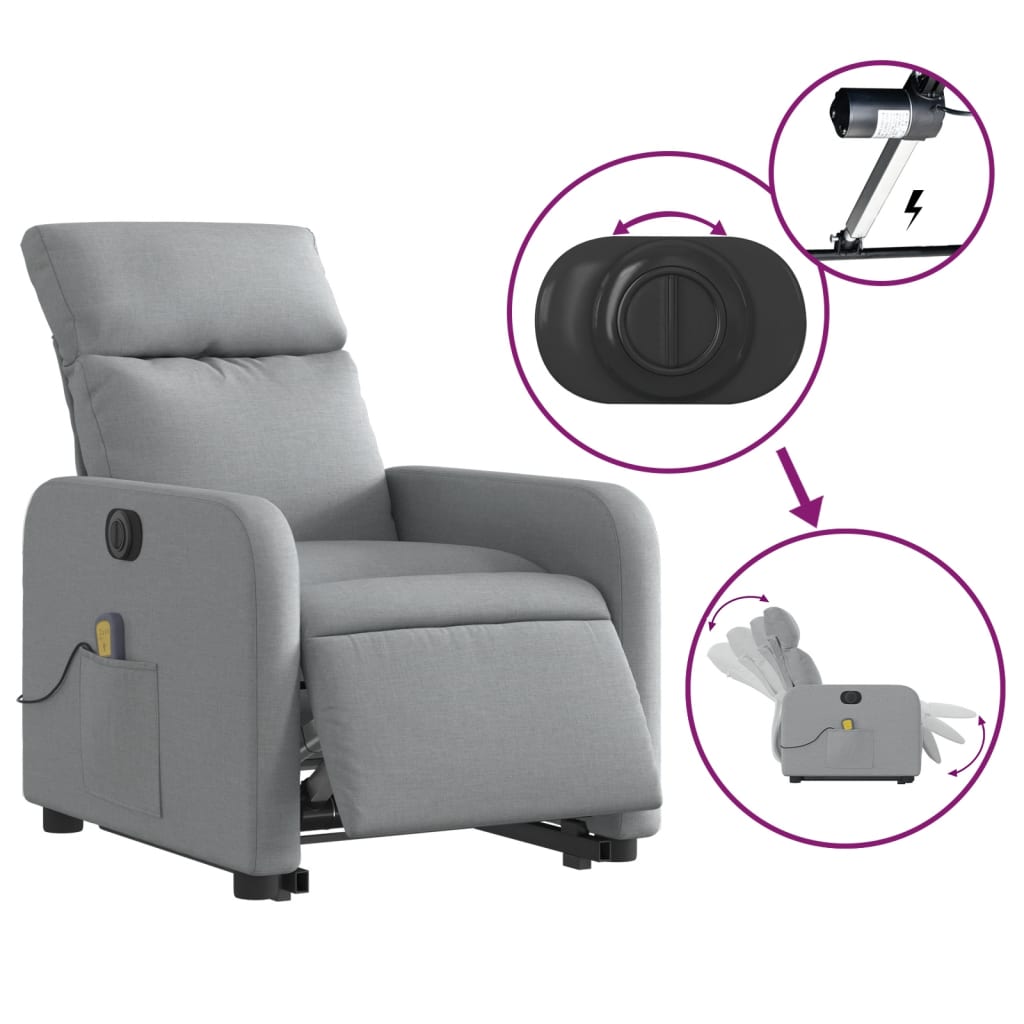 vidaXL Fotoliu electric masaj rabatabil cu ridicare, gri închis textil