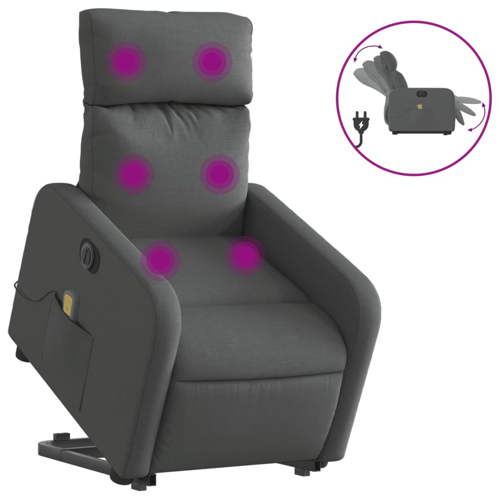 vidaXL Fotoliu electric masaj rabatabil cu ridicare, gri închis textil vidaXL Fotoliu electric masaj rabatabil cu ridicare, gri închis textil