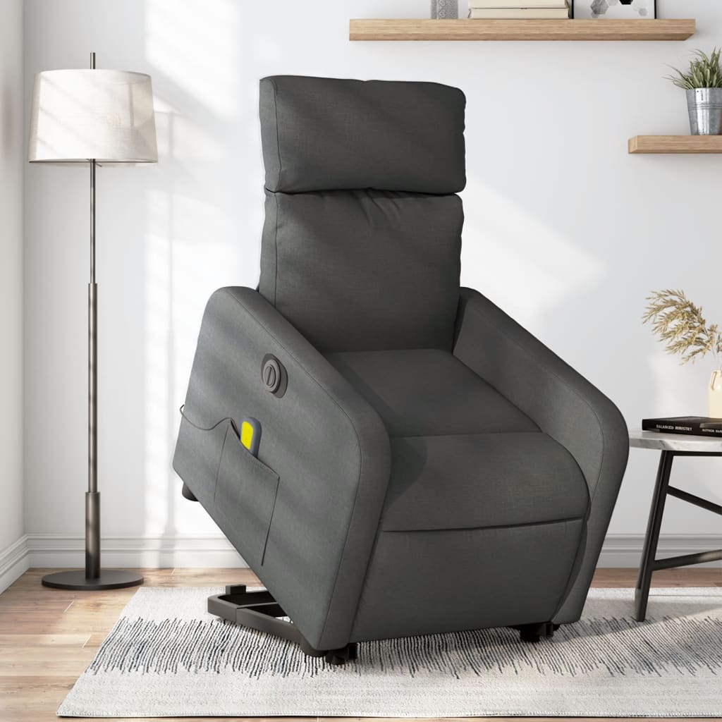 vidaXL Fotoliu electric masaj rabatabil cu ridicare, gri închis textil vidaXL Fotoliu electric masaj rabatabil cu ridicare, gri închis textil