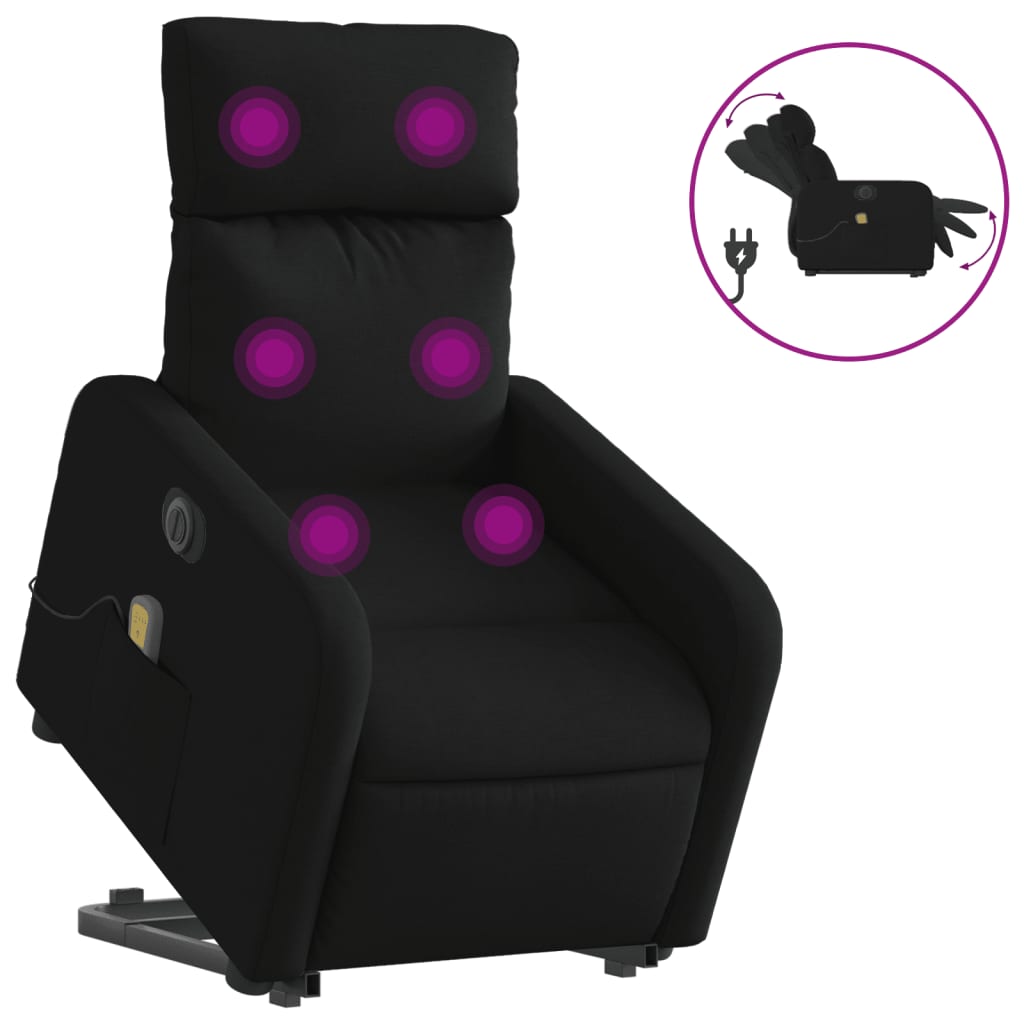 vidaXL Fotoliu electric de masaj rabatabil cu ridicare, negru, textil