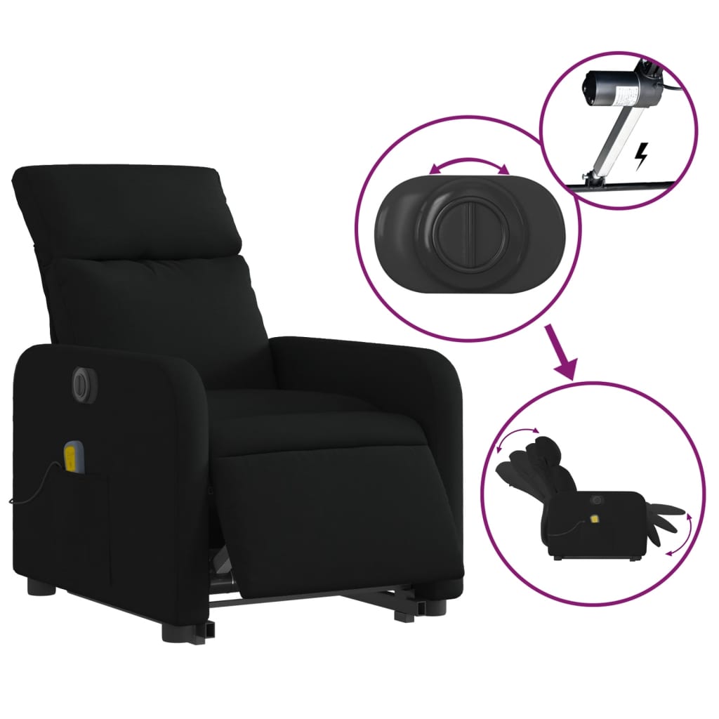 vidaXL Fotoliu electric de masaj rabatabil cu ridicare, negru, textil