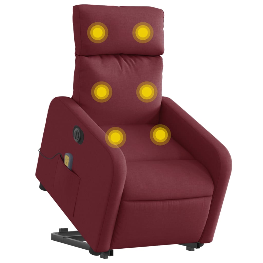 vidaXL Fotoliu de masaj electric rabatabil cu ridicare roșu vin textil vidaXL Fotoliu de masaj electric rabatabil cu ridicare roșu vin textil