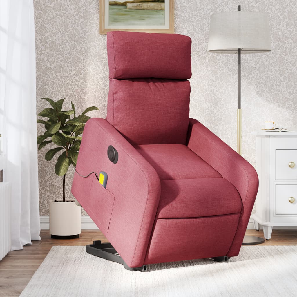 vidaXL Fotoliu de masaj electric rabatabil cu ridicare roșu vin textil vidaXL Fotoliu de masaj electric rabatabil cu ridicare roșu vin textil