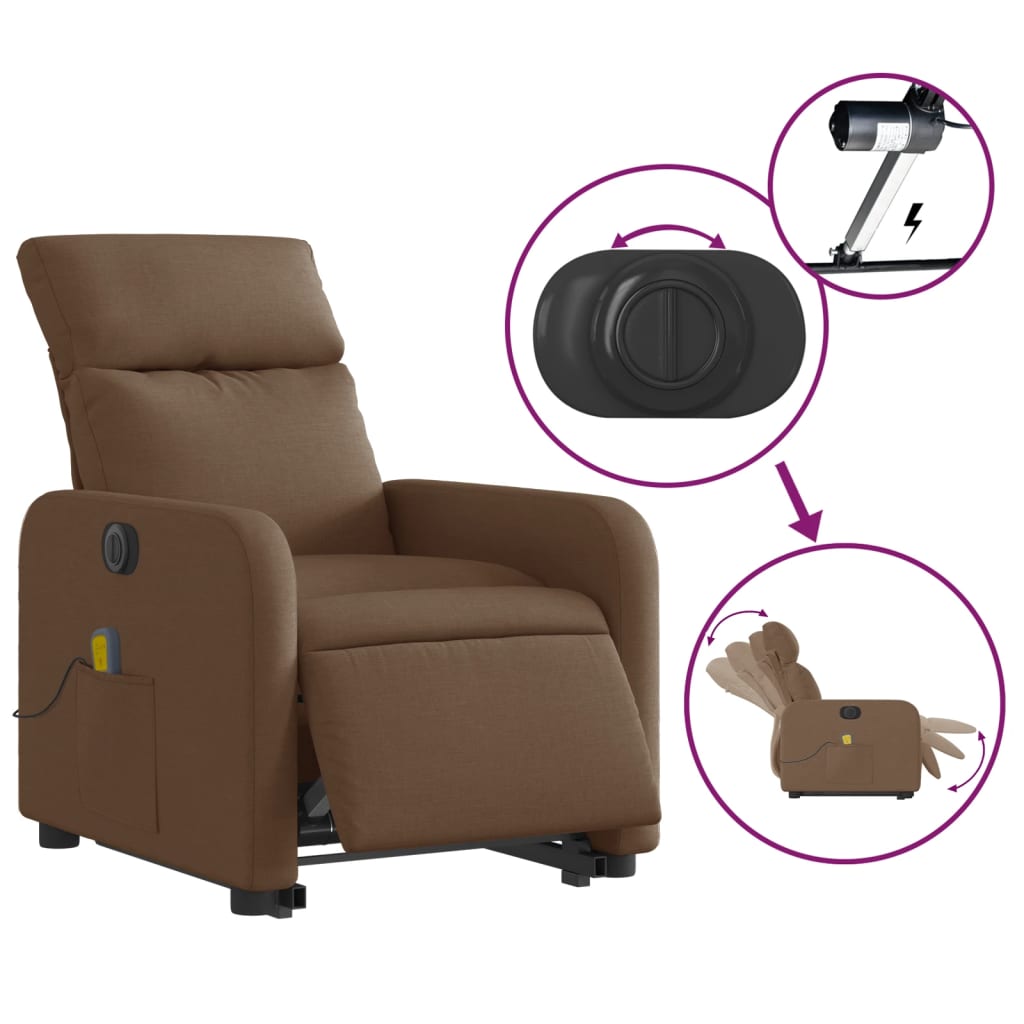 vidaXL Fotoliu electric de masaj rabatabil cu ridicare, maro, textil