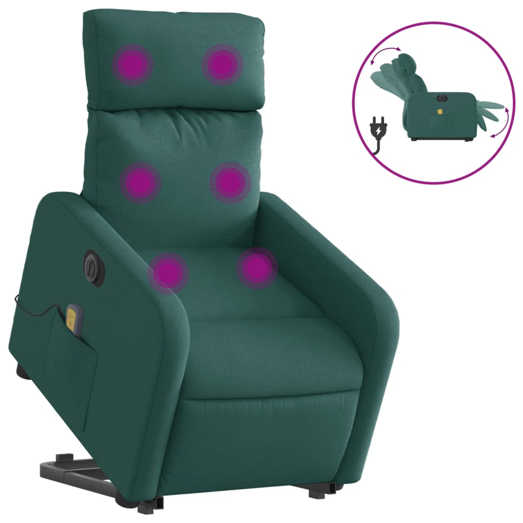 vidaXL Fotoliu electric masaj rabatabil / ridicare verde închis textil