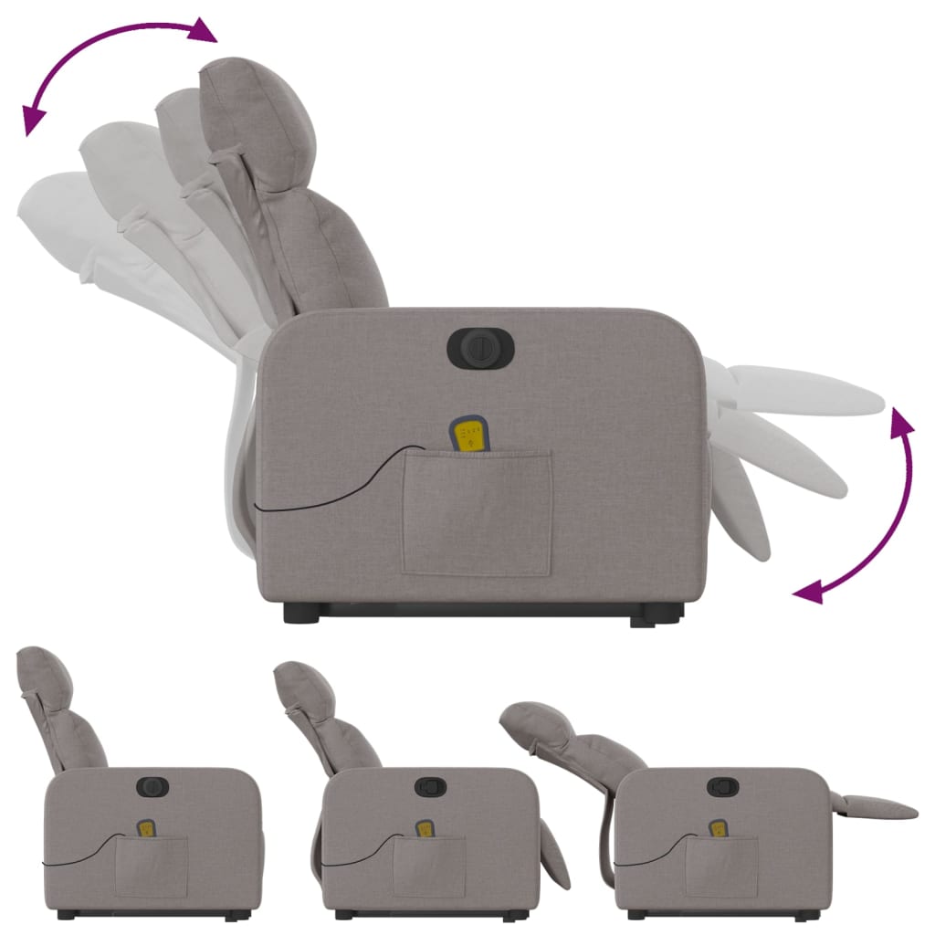 vidaXL Fotoliu electric masaj rabatabil cu ridicare, gri taupe, textil