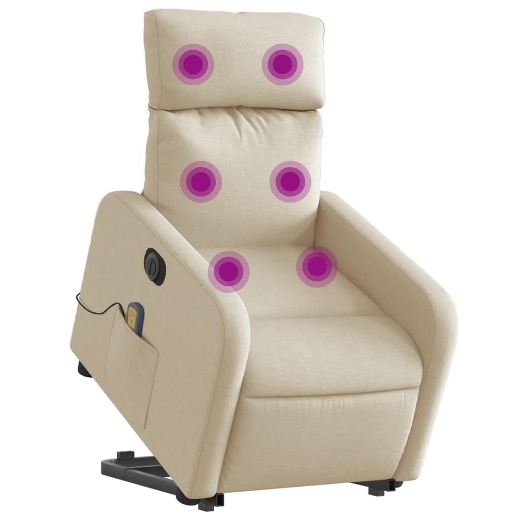 vidaXL Fotoliu electric de masaj rabatabil cu ridicare, crem, textil vidaXL Fotoliu electric de masaj rabatabil cu ridicare, crem, textil
