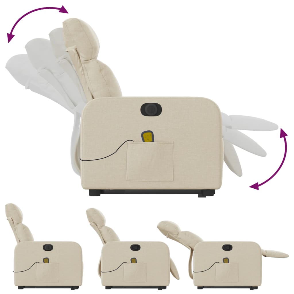 vidaXL Fotoliu electric de masaj rabatabil cu ridicare, crem, textil vidaXL Fotoliu electric de masaj rabatabil cu ridicare, crem, textil