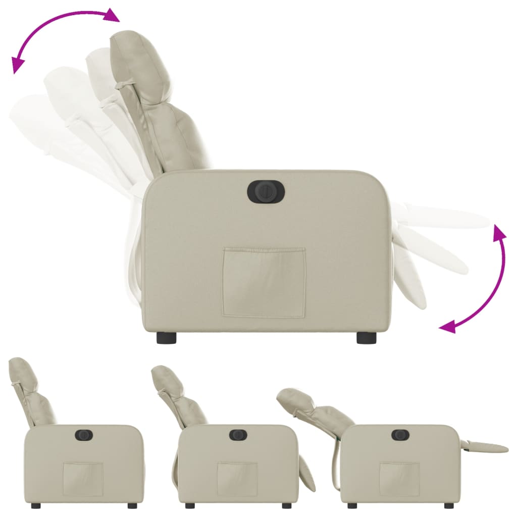 vidaXL Fotoliu rabatabil electric, crem, piele ecologică