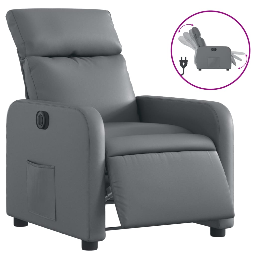 vidaXL Fotoliu rabatabil electric, gri, piele ecologică