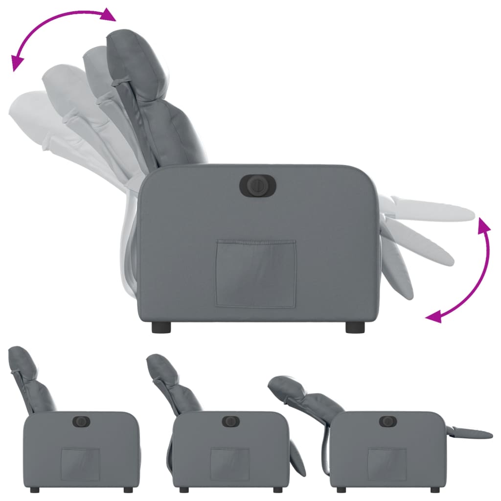 vidaXL Fotoliu rabatabil electric, gri, piele ecologică