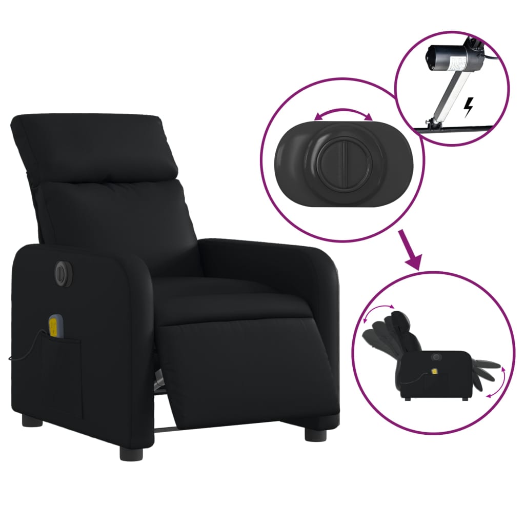 vidaXL Fotoliu electric de masaj rabatabil, negru, piele ecologică vidaXL Fotoliu electric de masaj rabatabil, negru, piele ecologică