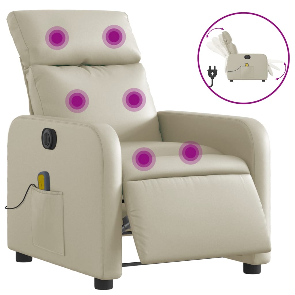 vidaXL Fotoliu electric de masaj rabatabil, crem, piele ecologică