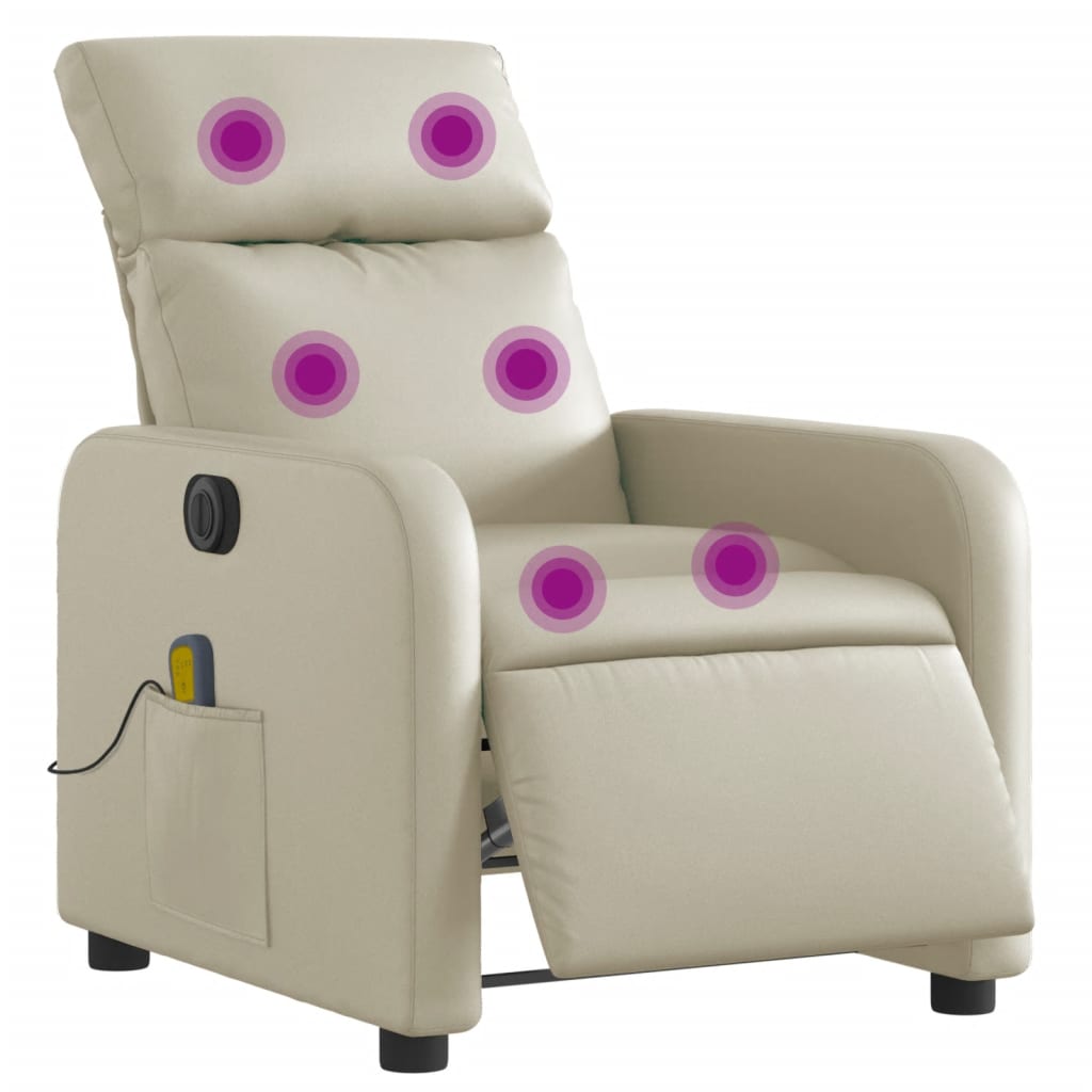 vidaXL Fotoliu electric de masaj rabatabil, crem, piele ecologică