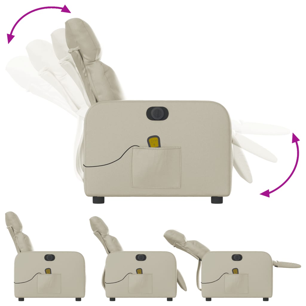 vidaXL Fotoliu electric de masaj rabatabil, crem, piele ecologică