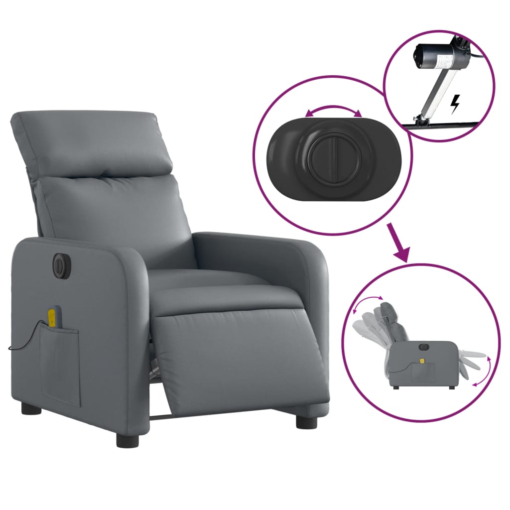 vidaXL Fotoliu de masaj electric rabatabil, gri, piele ecologică vidaXL Fotoliu de masaj electric rabatabil, gri, piele ecologică
