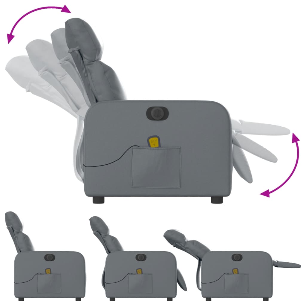 vidaXL Fotoliu de masaj electric rabatabil, gri, piele ecologică vidaXL Fotoliu de masaj electric rabatabil, gri, piele ecologică