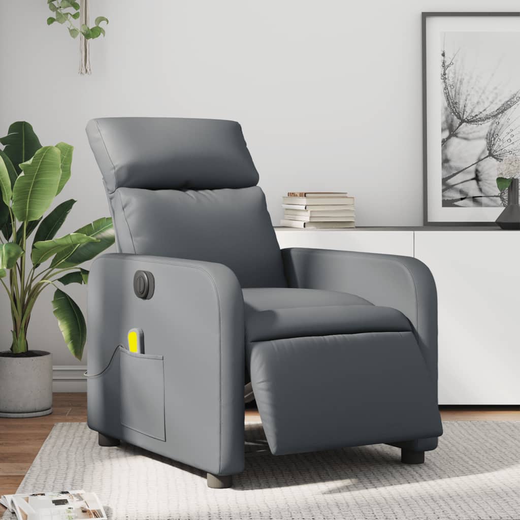 vidaXL Fotoliu de masaj electric rabatabil, gri, piele ecologică vidaXL Fotoliu de masaj electric rabatabil, gri, piele ecologică