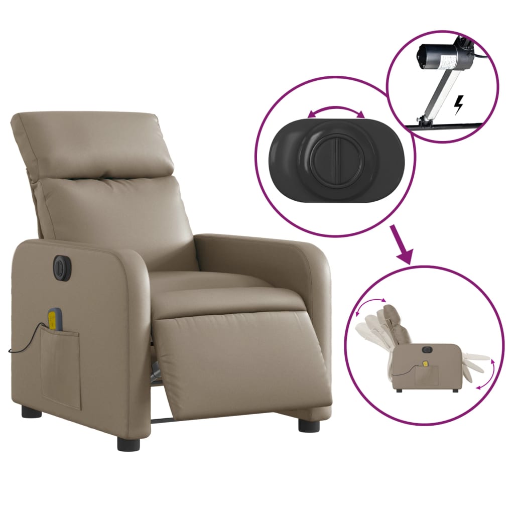 vidaXL Fotoliu electric masaj rabatabil, cappuccino, piele ecologică