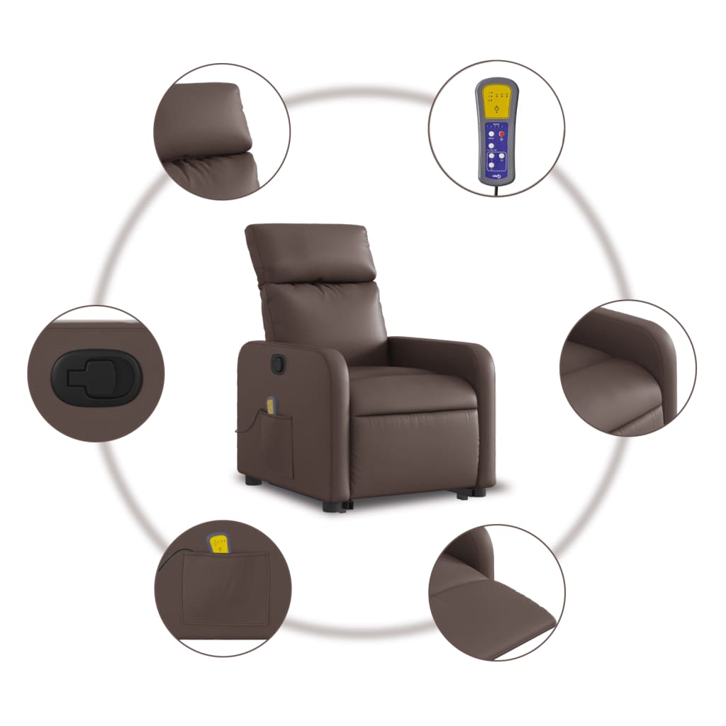vidaXL Fotoliu de masaj rabatabil cu ridicare, maro, piele ecologică vidaXL Fotoliu de masaj rabatabil cu ridicare, maro, piele ecologică