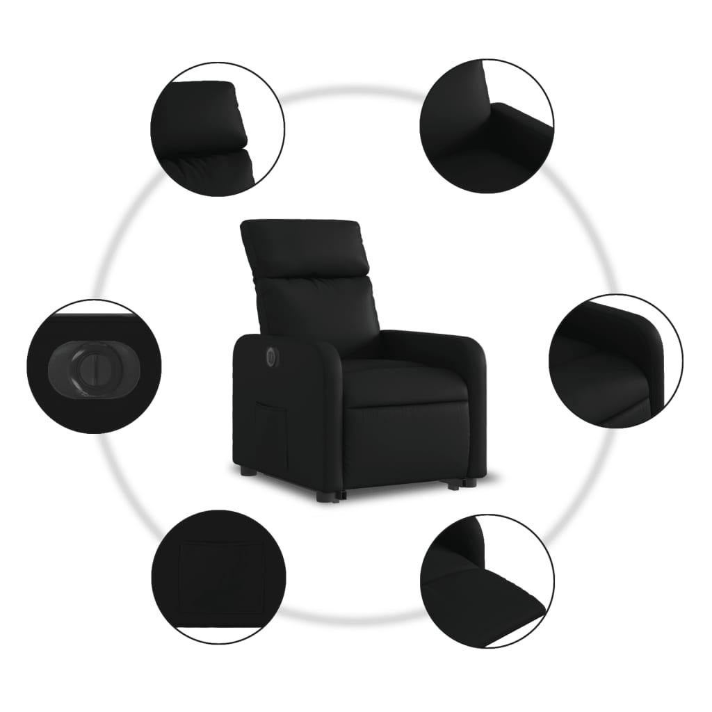 vidaXL Fotoliu rabatabil electric cu ridicare, negru, piele ecologică