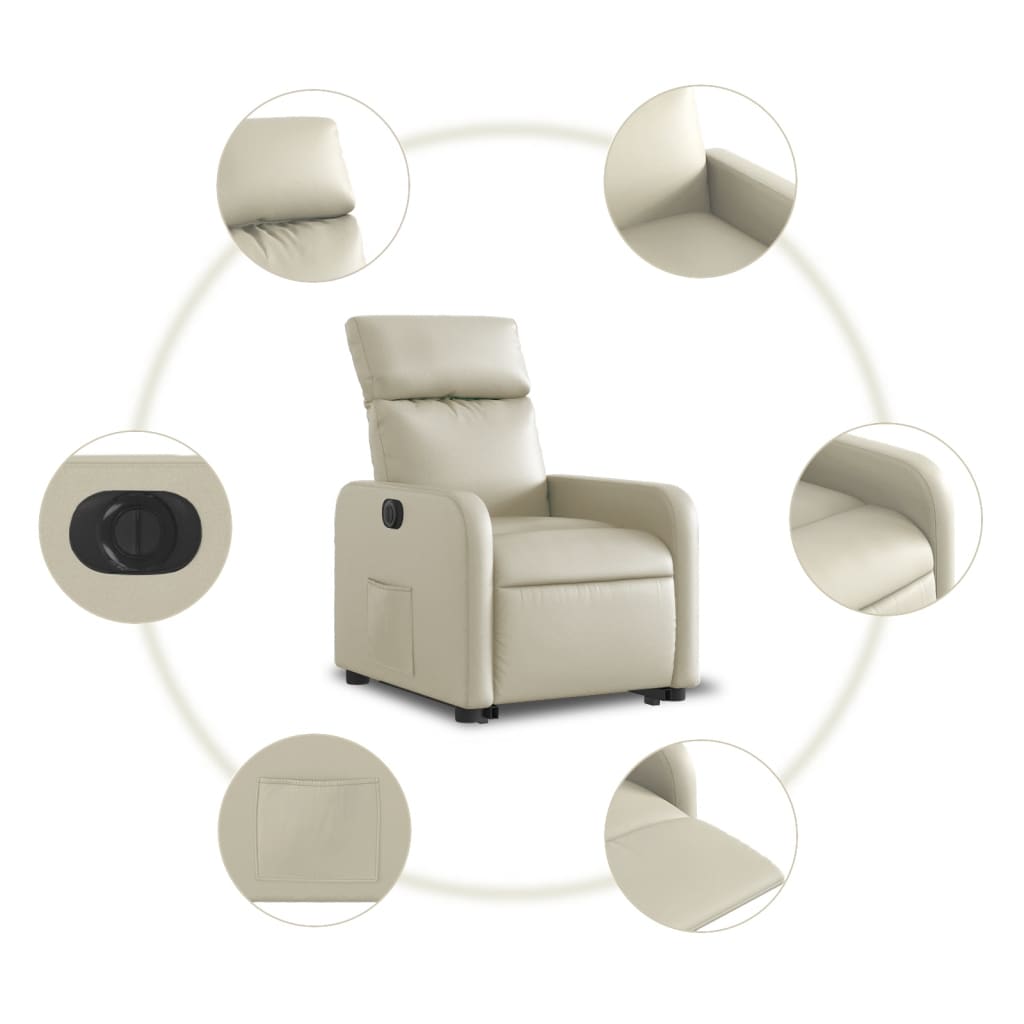 vidaXL Fotoliu rabatabil electric cu ridicare, crem, piele ecologică