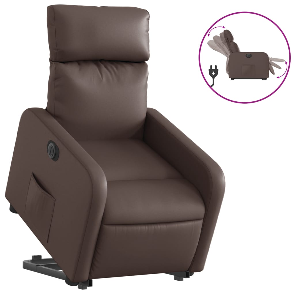 vidaXL Fotoliu rabatabil electric cu ridicare, maro, piele ecologică
