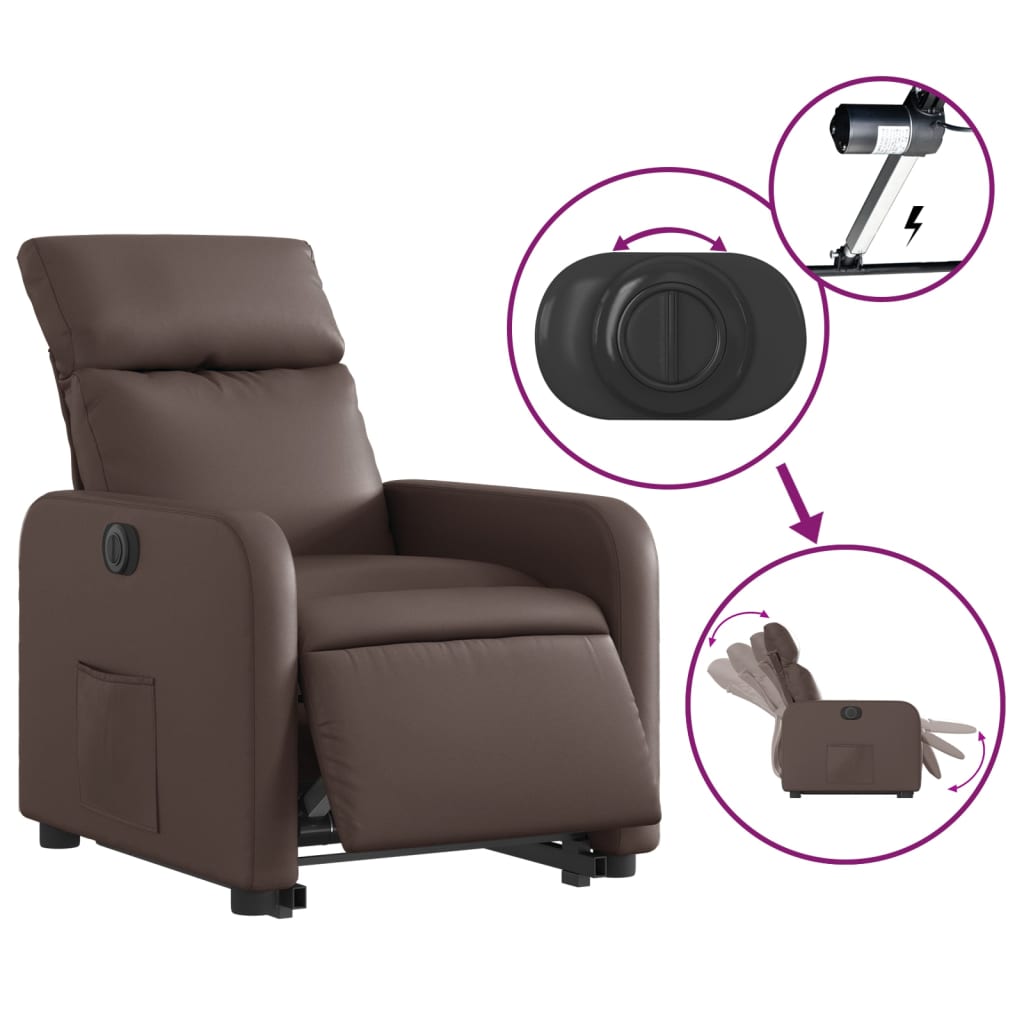 vidaXL Fotoliu rabatabil electric cu ridicare, maro, piele ecologică