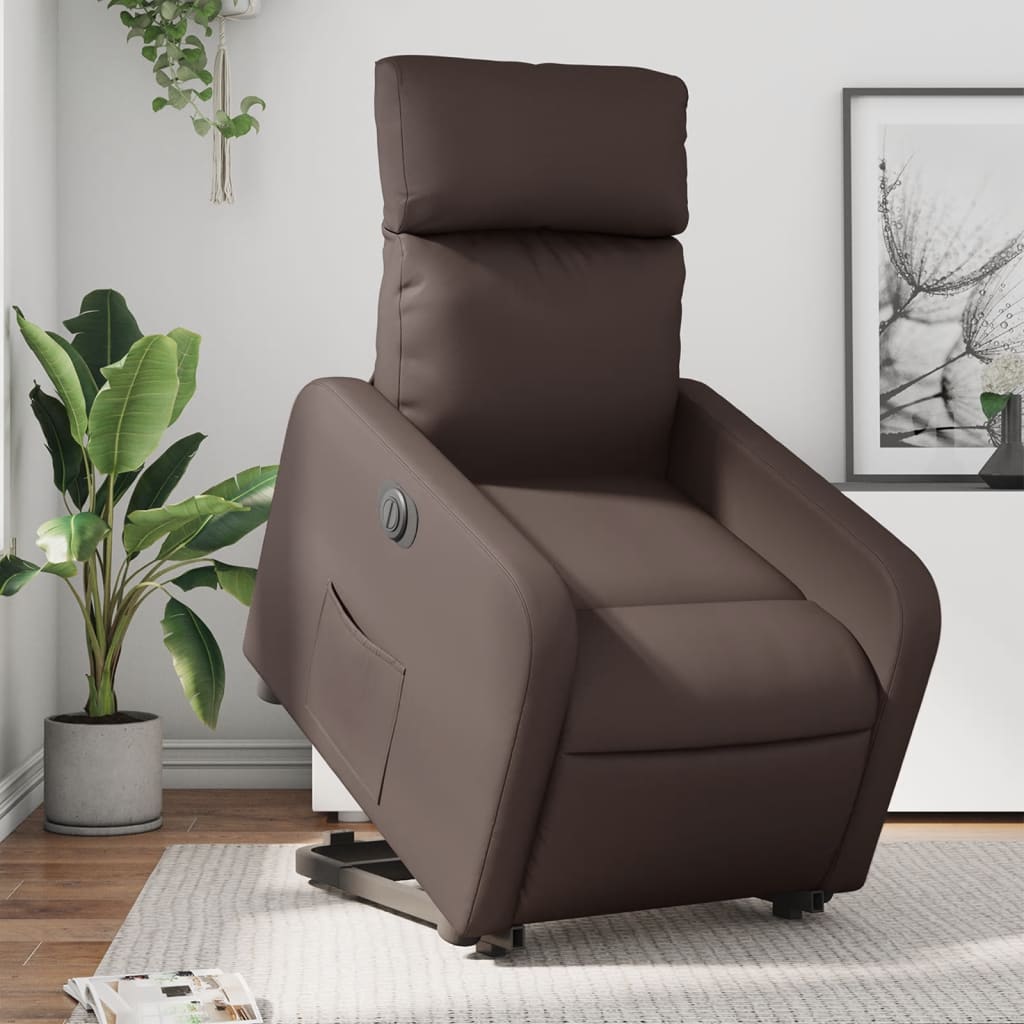 vidaXL Fotoliu rabatabil electric cu ridicare, maro, piele ecologică