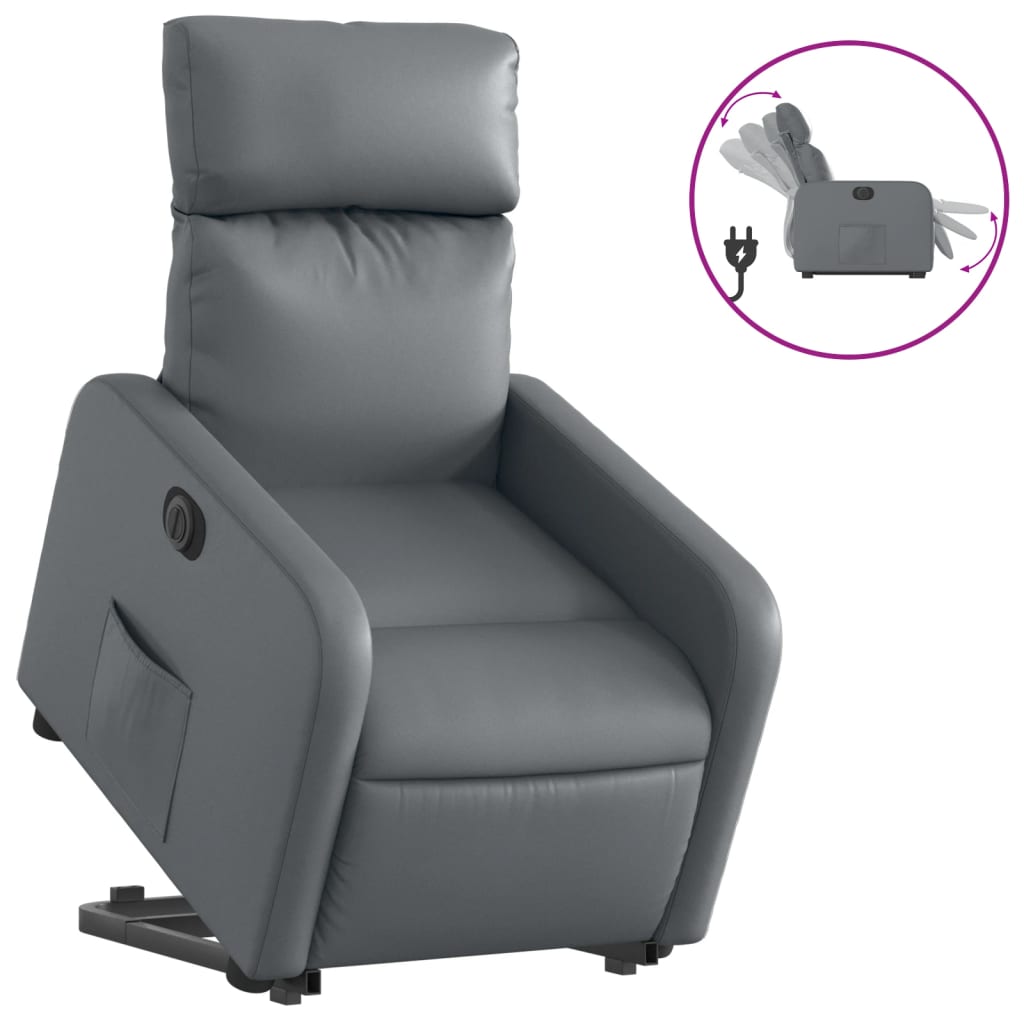 vidaXL Fotoliu rabatabil electric cu ridicare, gri, piele ecologică
