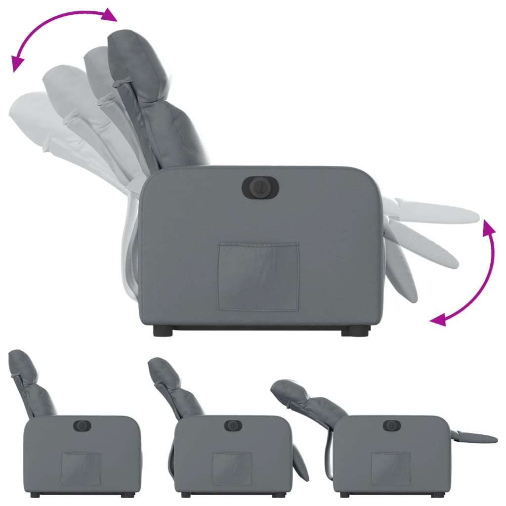 vidaXL Fotoliu rabatabil electric cu ridicare, gri, piele ecologică