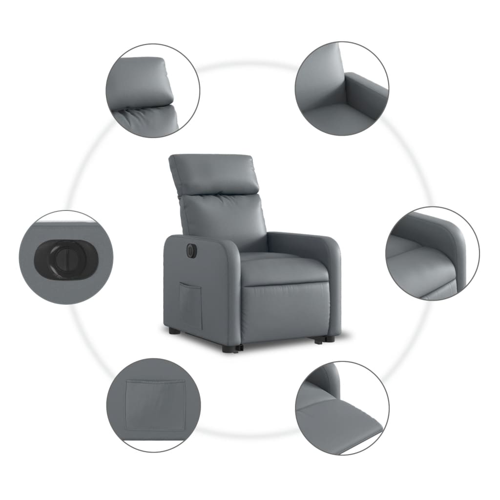 vidaXL Fotoliu rabatabil electric cu ridicare, gri, piele ecologică