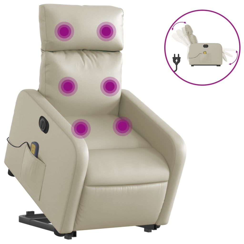 vidaXL Fotoliu electric masaj rabatabil cu ridicare, crem