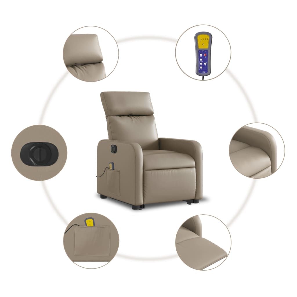 vidaXL Fotoliu electric masaj rabatabil cu ridicare, cappuccino vidaXL Fotoliu electric masaj rabatabil cu ridicare, cappuccino