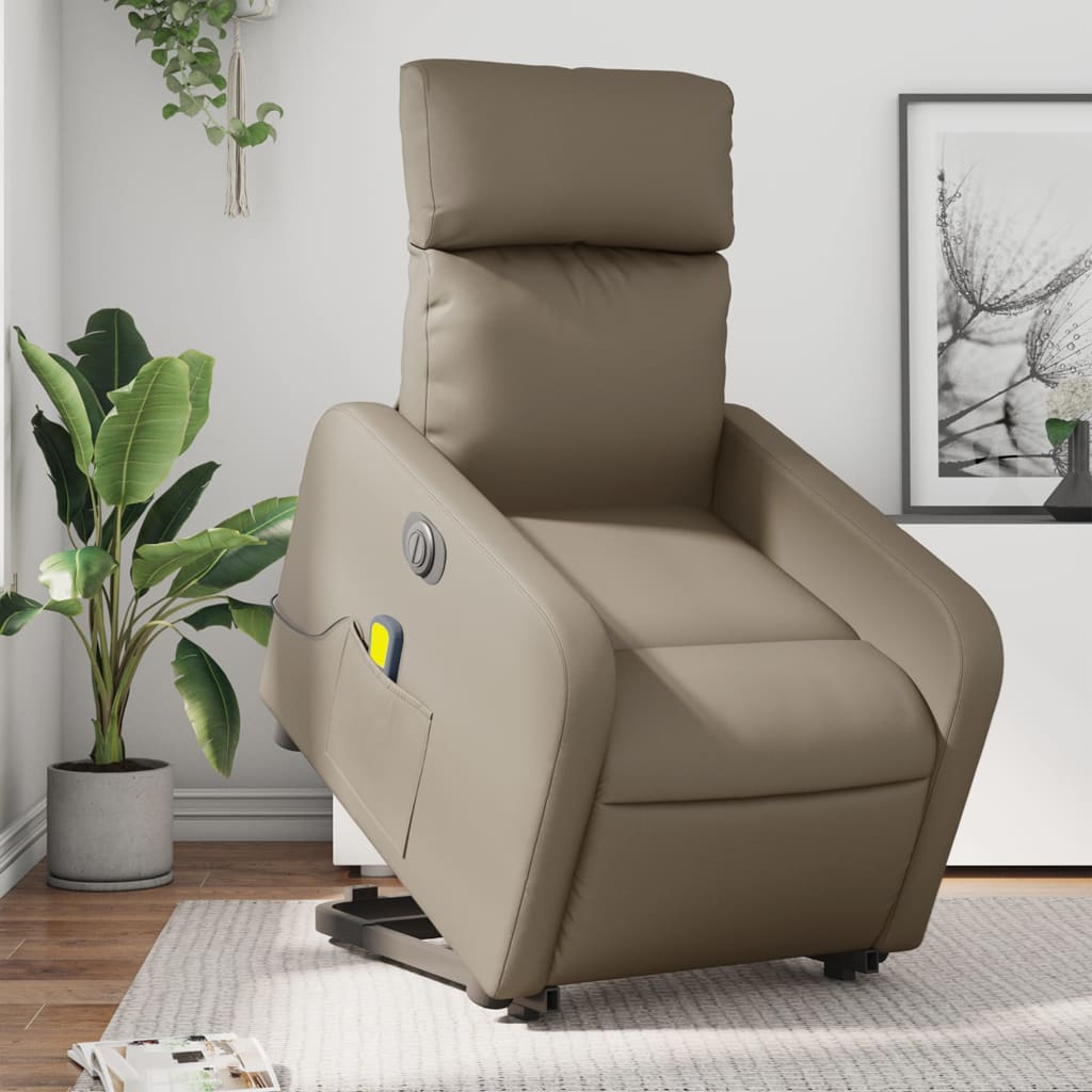 vidaXL Fotoliu electric masaj rabatabil cu ridicare, cappuccino vidaXL Fotoliu electric masaj rabatabil cu ridicare, cappuccino