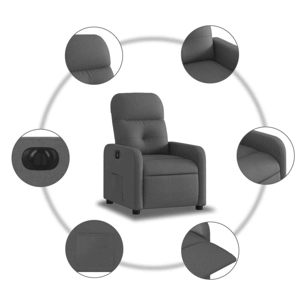 vidaXL Fotoliu rabatabil electric, gri închis, material textil