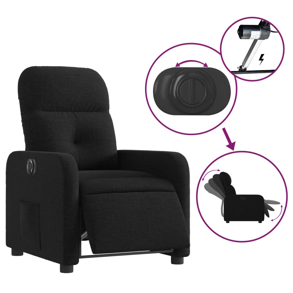 vidaXL Fotoliu rabatabil electric, negru, material textil